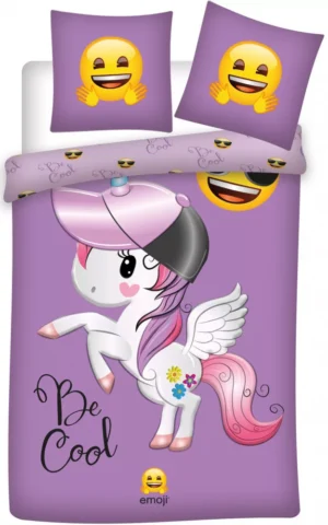 Emoji dekbedovertrek Unicorn 140 x 200 cm Katoen - Paars - 140 x 200 cm - 100% katoen