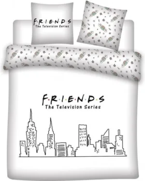 Friends dekbedovertrek wit - Blauw - 240 x 220 cm - 100% katoen