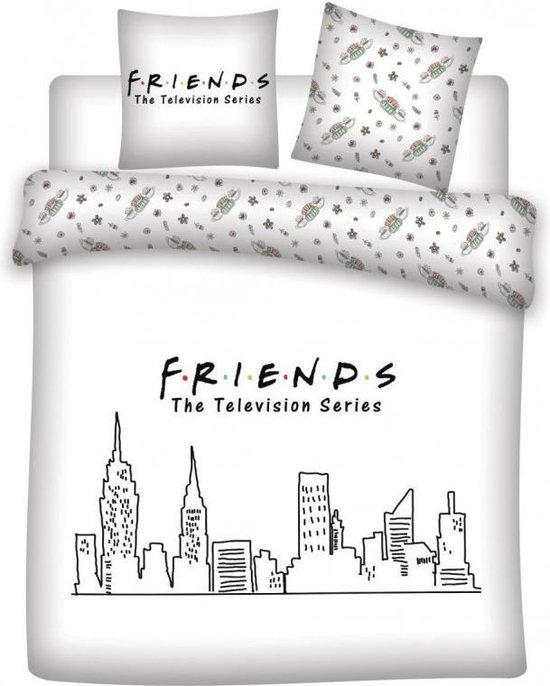 Friends dekbedovertrek wit - Blauw - 240 x 220 cm - 100% katoen