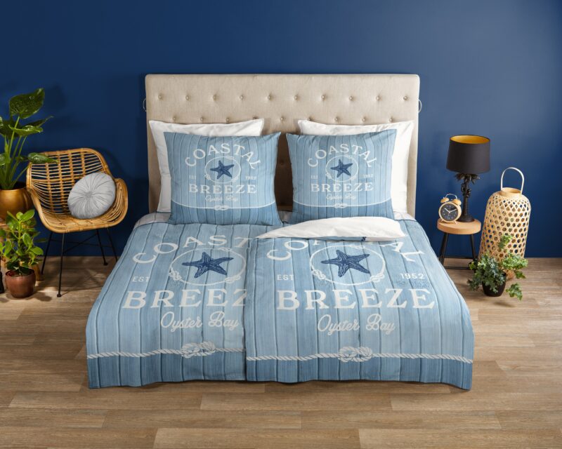 Houten planken/ maritiem overtrek van Good Morning, 135 x 200 cm, kussensloop 80 x 80 cm