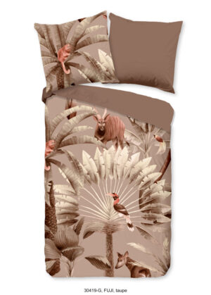 Good Morning dekbedovertrek bladeren en dieren - Taupe - 155 x 220 cm - 100% katoen