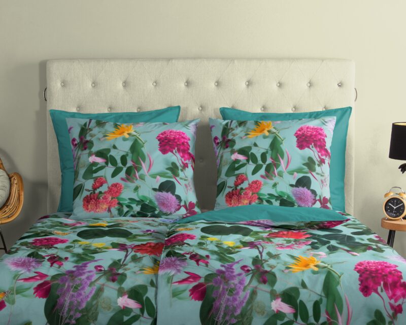 100% katoen dekbedset bloemen van Good Morning in 135 x 200 cm - Aqua
