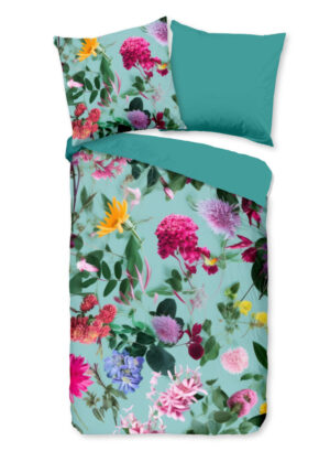 Good Morning dekbedovertrek bloemen - Aqua - 135 x 200 cm - 100% katoen