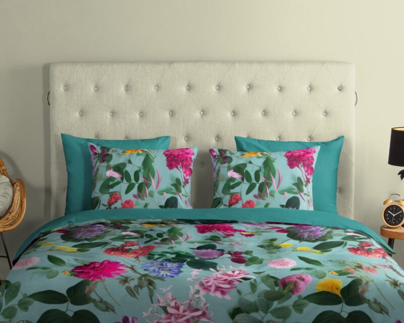 100% katoen dekbedset bloemen van Good Morning in 240 x 200/220 cm - Aqua