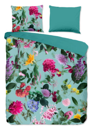 Good Morning dekbedovertrek bloemen - Aqua - 240 x 200/220 cm - 100% katoen