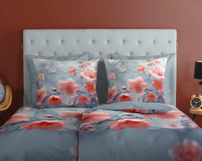 100% katoen dekbedset bloemen van Good Morning in 135 x 200 cm - Grijs