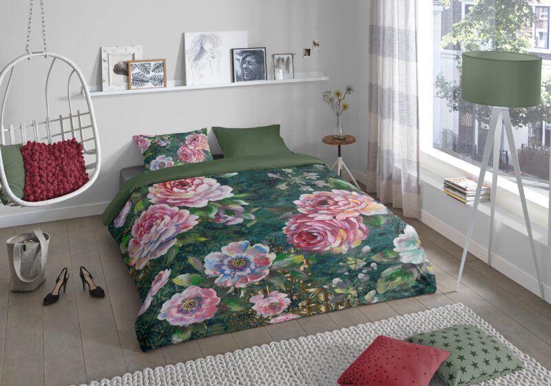 Bloemen overtrek van Good Morning, 240 x 200/220 cm, kussensloop 60 x 70 cm - kussensloop 60 x 70 cm