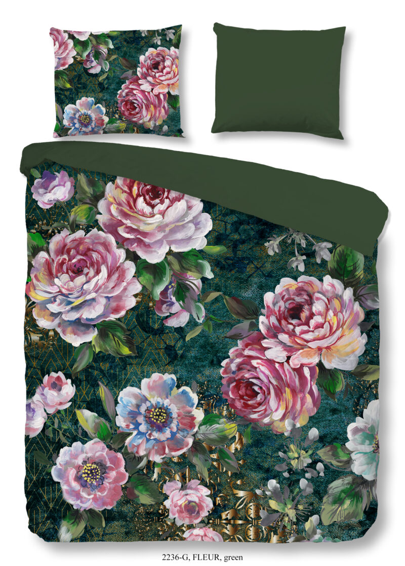 Good Morning Dekbedovertrek "bloemen" - Groen - (240x200/220 cm) - Katoen