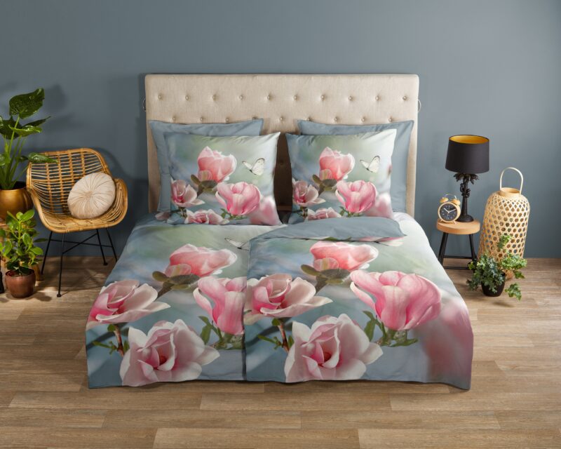 Bloemen overtrek van Good Morning, 135 x 200 cm, kussensloop 80 x 80 cm - 100% katoen