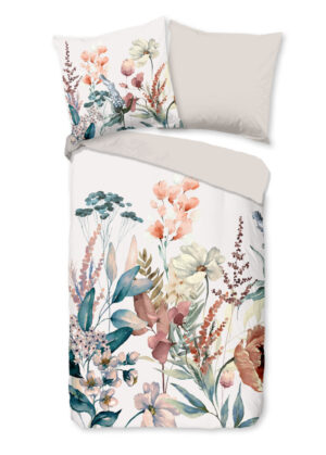 Good Morning dekbedovertrek bloemen - Multicolor - 135 x 200 cm - 100% katoen/flanel - kussensloop 80 x 80 cm