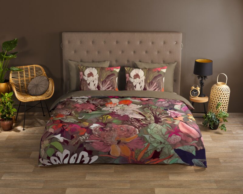 Bloemen overtrek van Good Morning, 200 x 200/220 cm, kussensloop 60 x 70 cm - Multicolor