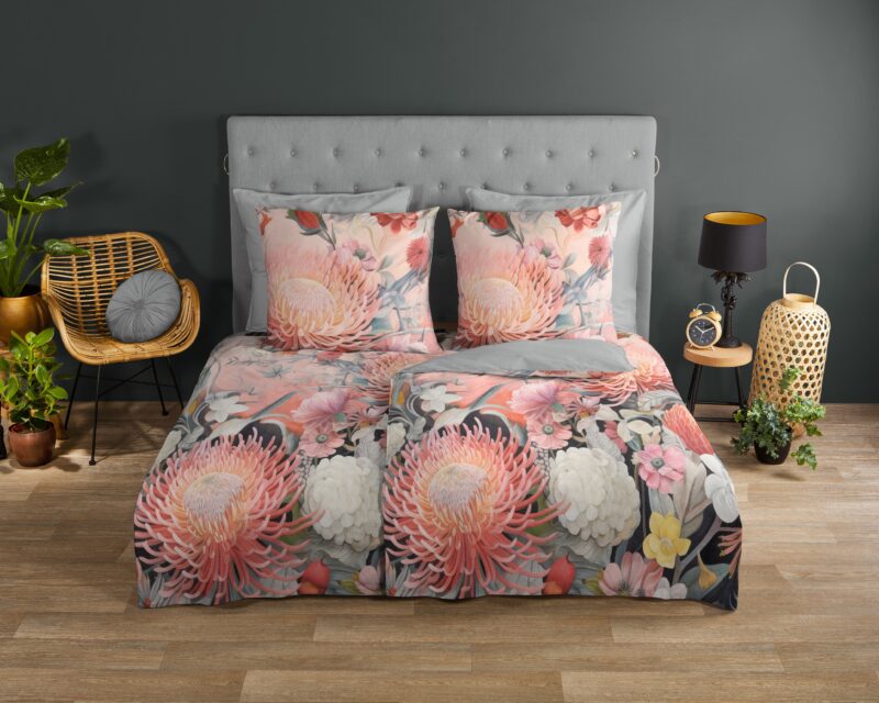 Bloemen overtrek van Good Morning, 135 x 200 cm, kussensloop 80 x 80 cm - Roze