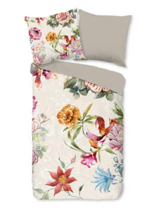 Good Morning dekbedovertrek bloemen - Zand - 135 x 200 cm - 100% katoen - kussensloop 80 x 80 cm