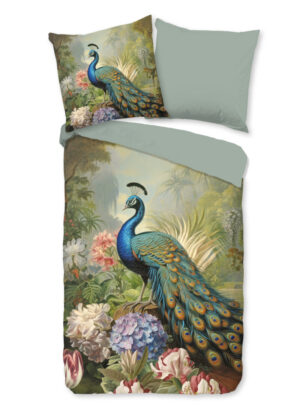 Good Morning dekbedovertrek bloemen en pauw - Multicolor - 135 x 200 cm - 100% katoen