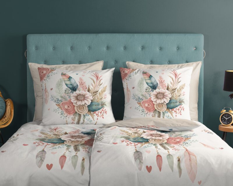 100% katoen dekbedset bloemen en veren van Good Morning in 135 x 200 cm