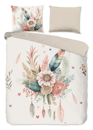 Good Morning dekbedovertrek bloemen en veren - Ecru - 240 x 200/220 cm - 100% katoen