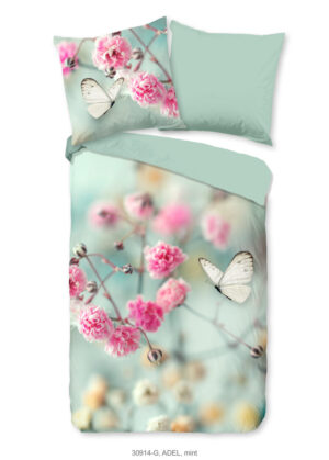 Good Morning dekbedovertrek bloemen en vlinders - Mint - 135 x 200 cm - 100% katoen