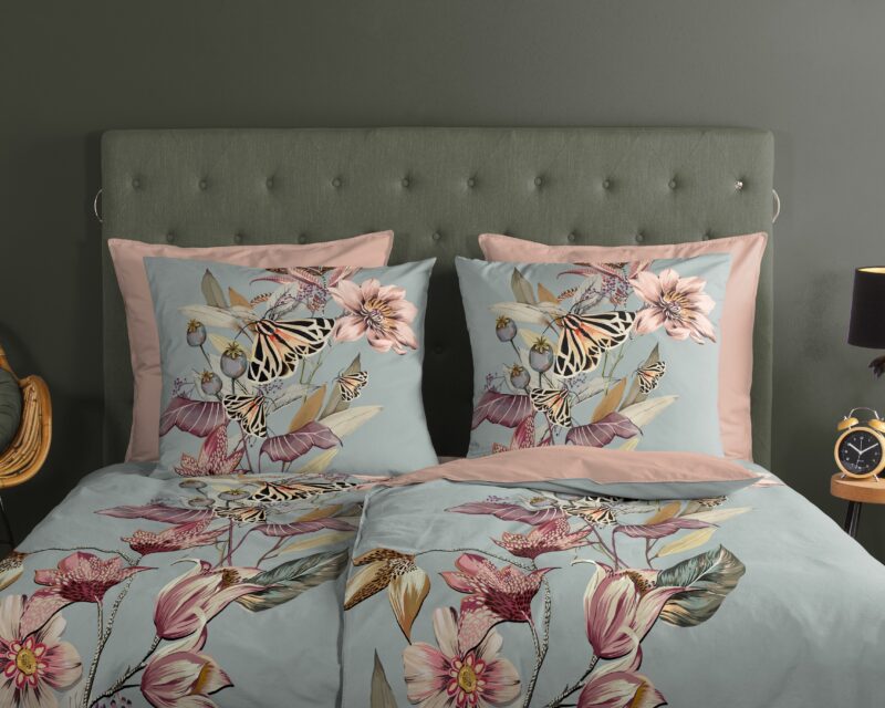 100% katoen dekbedset bloemen en vlinders van Good Morning in 135 x 200 cm - kussensloop 80 x 80 cm