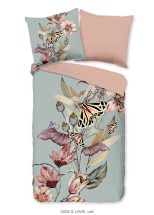 Good Morning dekbedovertrek bloemen en vlinders - Multicolor - 135 x 200 cm - 100% katoen - kussensloop 80 x 80 cm
