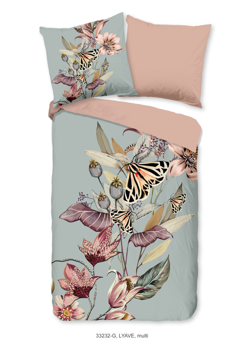 Good Morning dekbedovertrek bloemen en vlinders - Multicolor - 135 x 200 cm - 100% katoen - kussensloop 80 x 80 cm