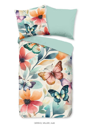 Good Morning dekbedovertrek bloemen en vlinders - Multicolor - 200 x 200 cm - 100% katoen