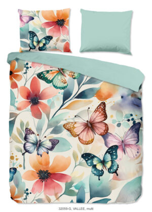 Good Morning dekbedovertrek bloemen en vlinders - Multicolor - 200 x 200/220 cm - 100% katoen - kussensloop 60 x 70 cm