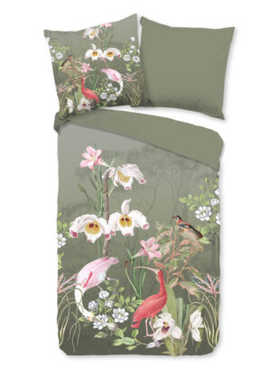 Good Morning dekbedovertrek bloemen en vogels - Groen - 200 x 200 cm - 100% katoen