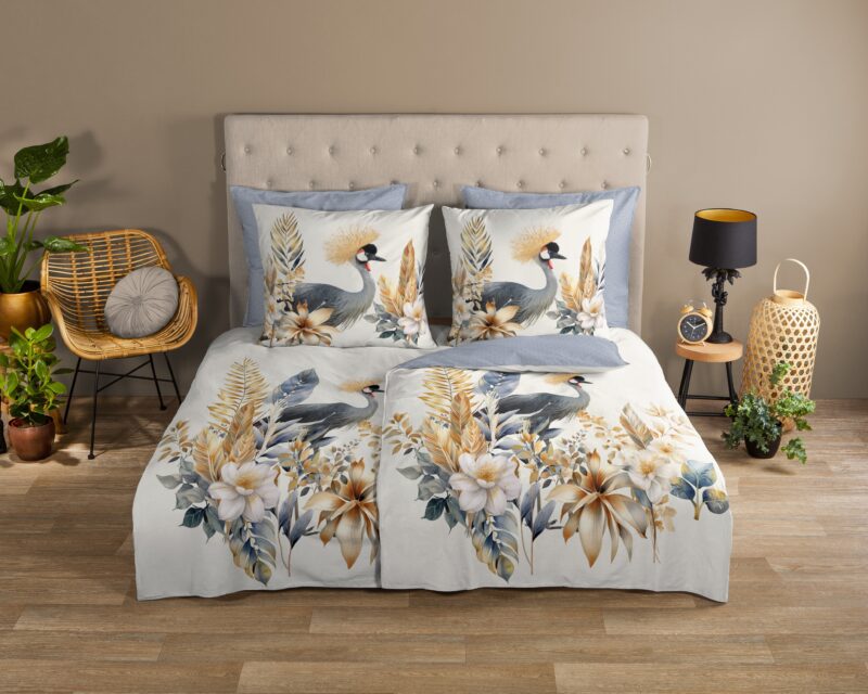 Bloemen en vogels overtrek van Good Morning, 135 x 200 cm, kussensloop 80 x 80 cm - Multicolor