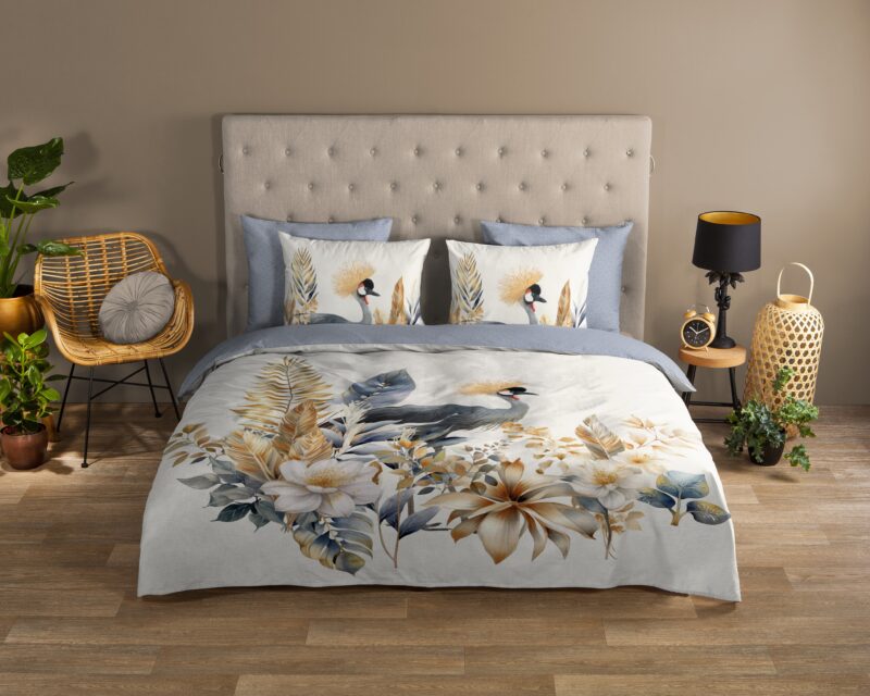 Bloemen en vogels overtrek van Good Morning, 140 x 200/220 cm, kussensloop 60 x 70 cm