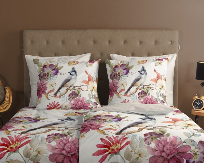 100% katoen dekbedset bloemen en vogels van Good Morning in 200 x 200 cm - kussensloop 80 x 80 cm