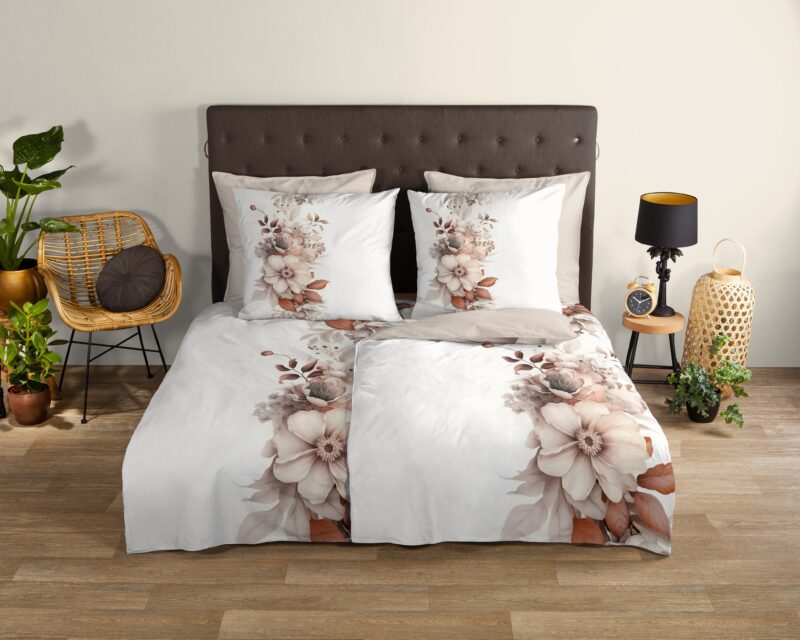 Bloemen/ rustig overtrek van Good Morning, 135 x 200 cm, kussensloop 80 x 80 cm