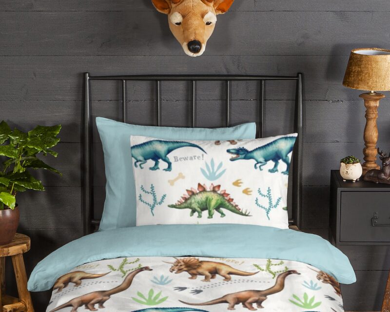 100% katoen/flanel dekbedset dino's van Good Morning in 140 x 200 cm