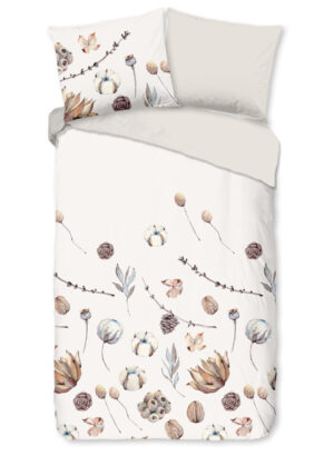 Good Morning dekbedovertrek droog bloemen - Zand - 200 x 200/220 cm - 100% katoen/flanel