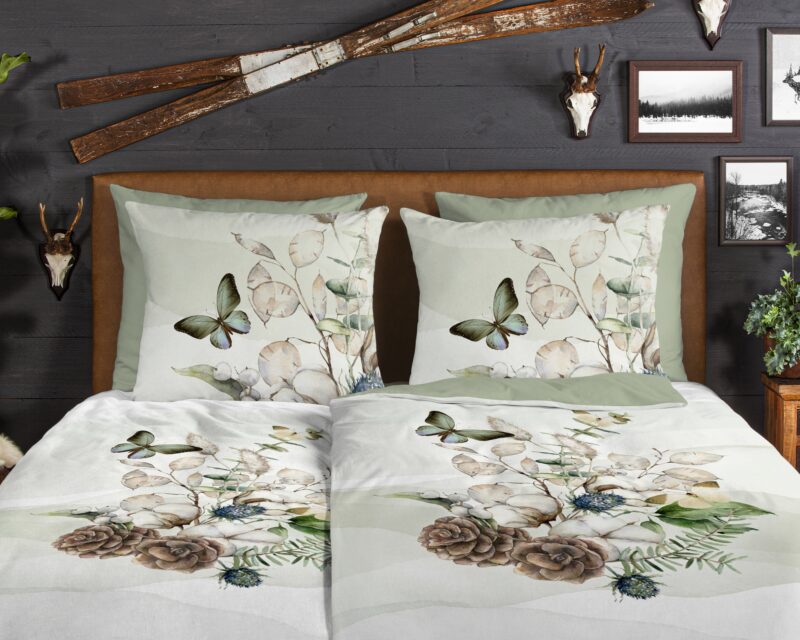 100% katoen/flanel dekbedset droogboeket en vlinder van Good Morning in 135 x 200 cm