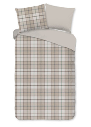 Good Morning dekbedovertrek geruite - Zand - 140 x 200/220 cm - 100% katoen/flanel