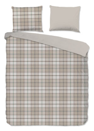 Good Morning dekbedovertrek geruite - Zand - 240 x 200/220 cm - 100% katoen/flanel