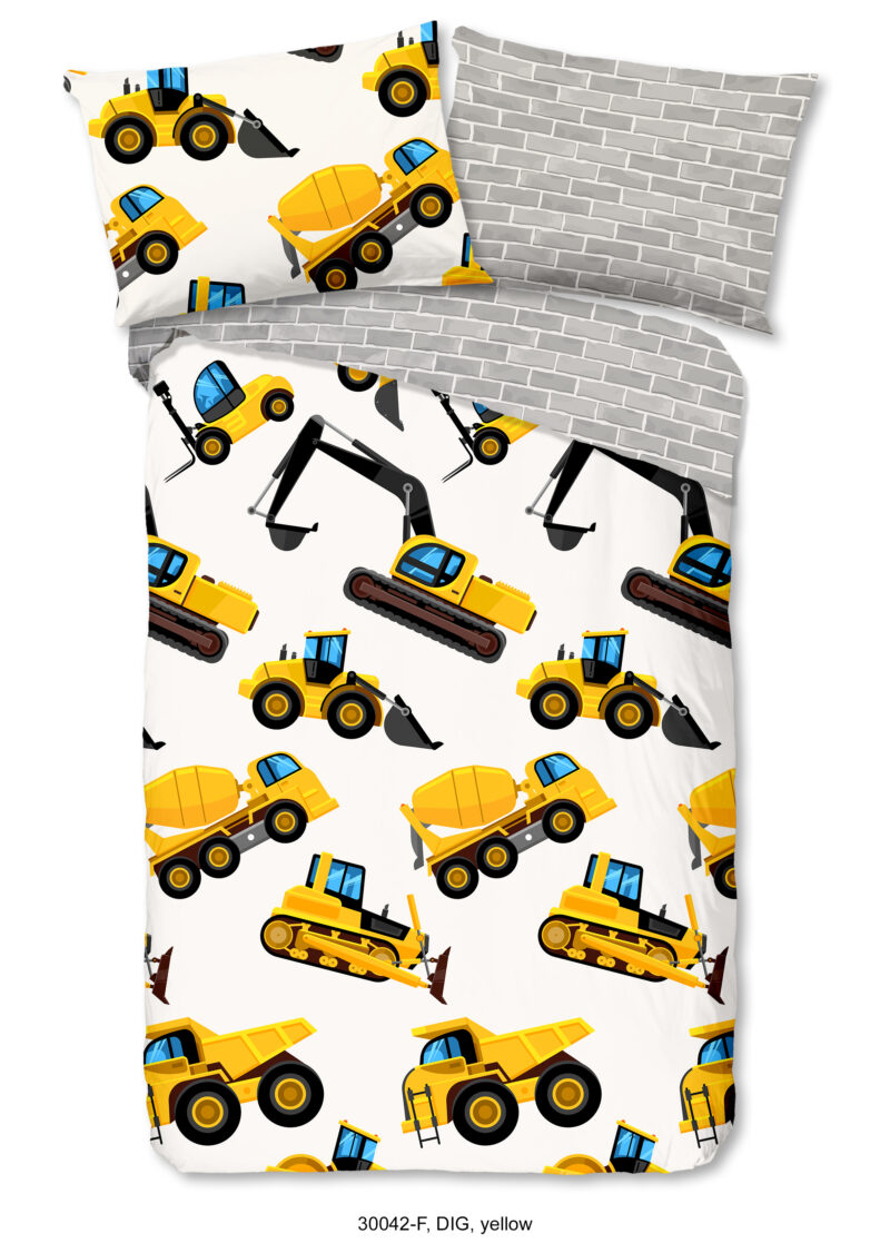 Good Morning Dekbedovertrek "graafmachines" - Geel - (140x200 cm) - Katoen Flanel