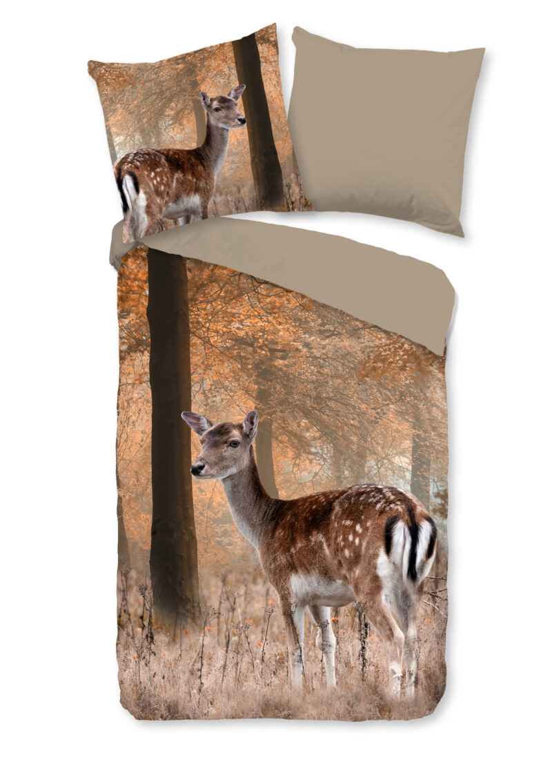 Good Morning dekbedovertrek hert in het bos - Bruin - 135 x 200 cm - 100% katoen
