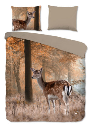 Good Morning dekbedovertrek hert in het bos - Bruin - 200 x 200/220 cm - 100% katoen