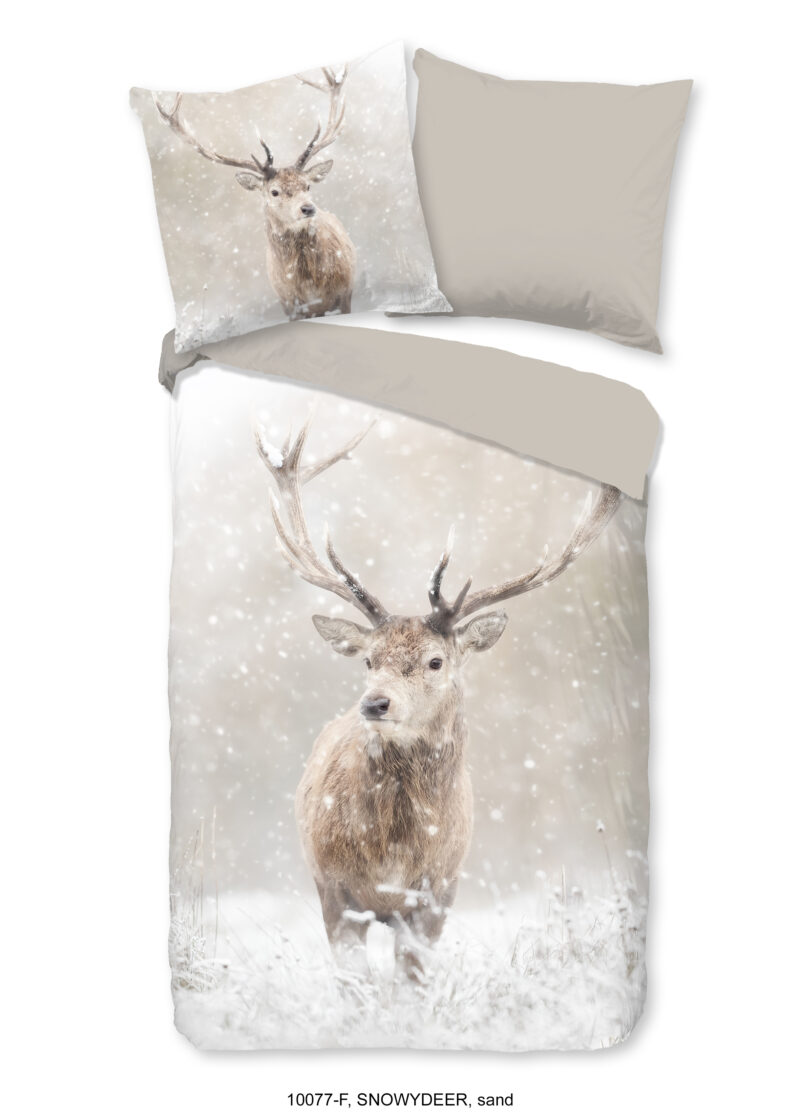 Good Morning dekbedovertrek herten in winterlandschap - Zand - 135 x 200 cm - 100% katoen/flanel