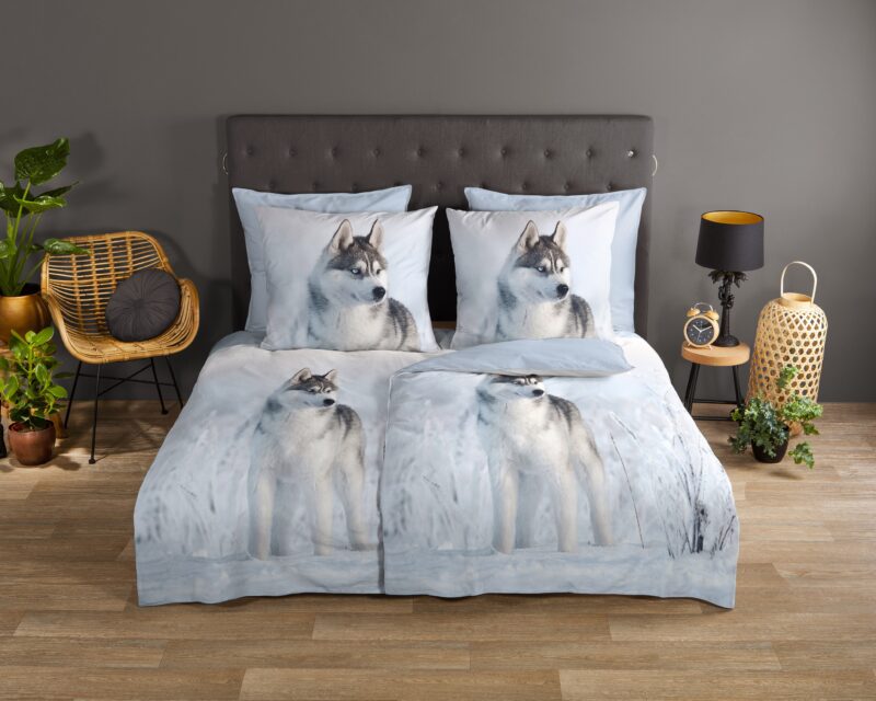 Husky hond overtrek van Good Morning, 200 x 200 cm, kussensloop 80 x 80 cm
