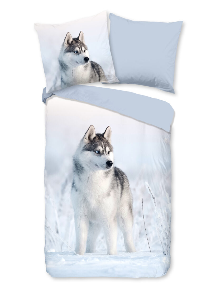 Good Morning dekbedovertrek husky hond - Blauw - 200 x 200 cm - 100% katoen