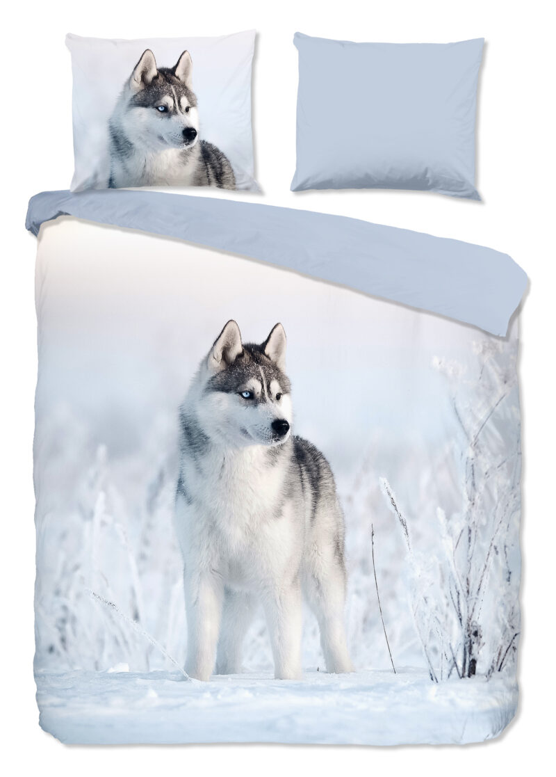 Good Morning dekbedovertrek husky hond - Blauw - 200 x 200/220 cm - 100% katoen