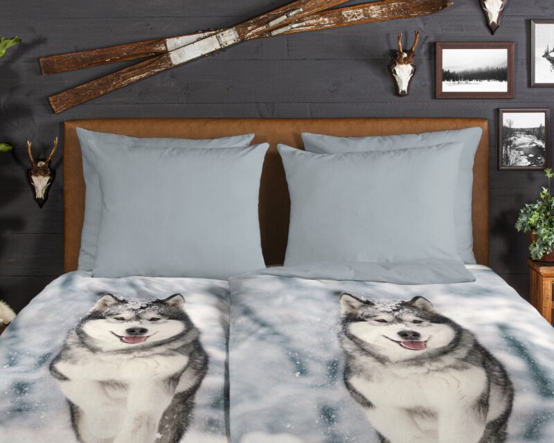 100% katoen/flanel dekbedset husky hond van Good Morning in 140 x 200 cm