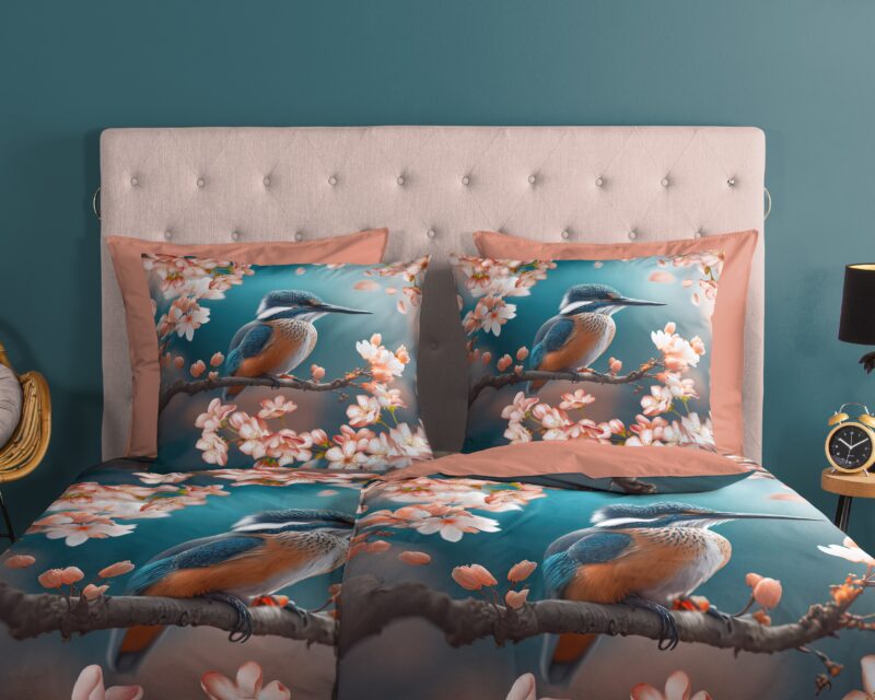 100% katoen dekbedset ijsvogel met bloemen van Good Morning in 135 x 200 cm