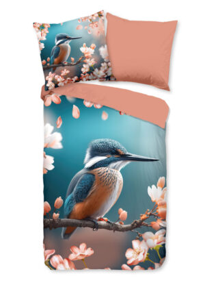 Good Morning dekbedovertrek ijsvogel met bloemen - Multicolor - 135 x 200 cm - 100% katoen