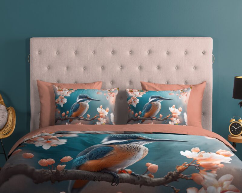100% katoen dekbedset ijsvogel met bloemen van Good Morning in 240 x 200/220 cm