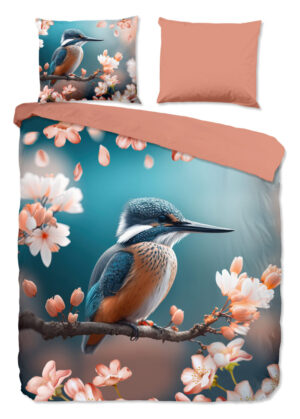 Good Morning dekbedovertrek ijsvogel met bloemen - Multicolor - 240 x 200/220 cm - 100% katoen