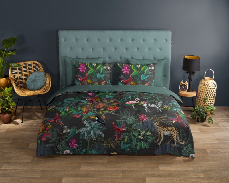 Jungleprint overtrek van Good Morning, 140 x 200/220 cm, kussensloop 60 x 70 cm