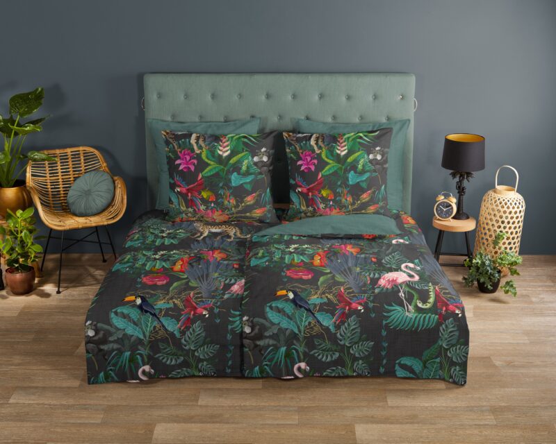 Jungleprint overtrek van Good Morning, 200 x 200 cm, kussensloop 80 x 80 cm